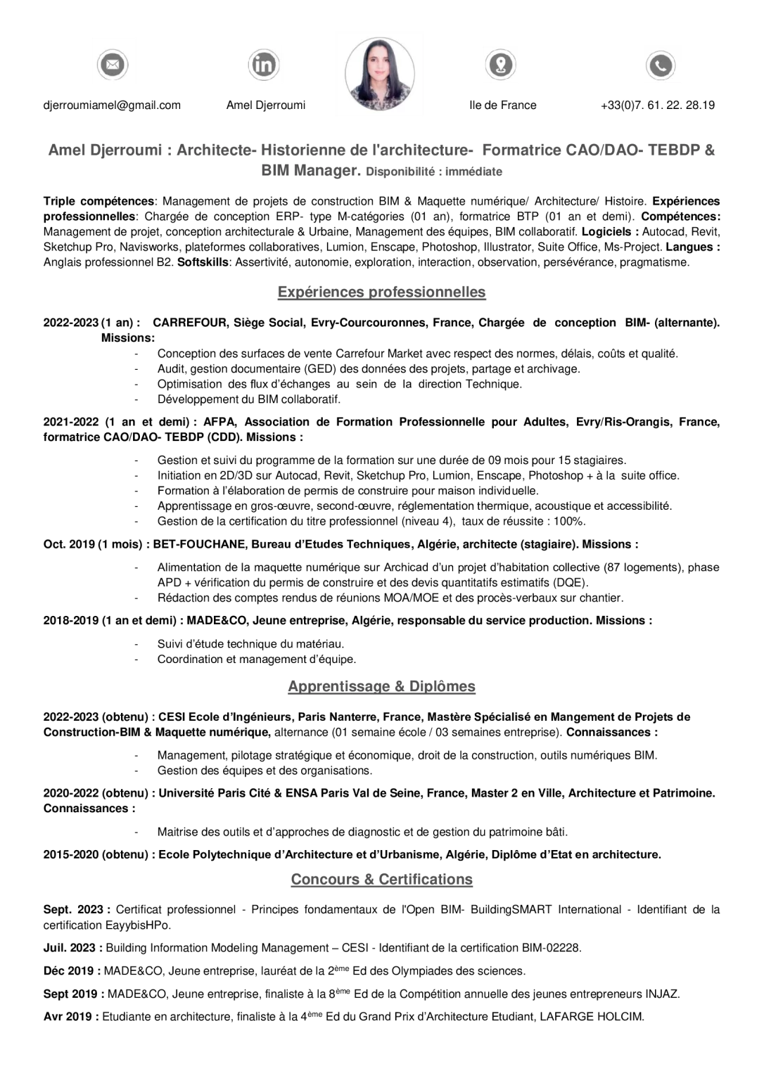 CV de la formatrice Amel Djerroumi