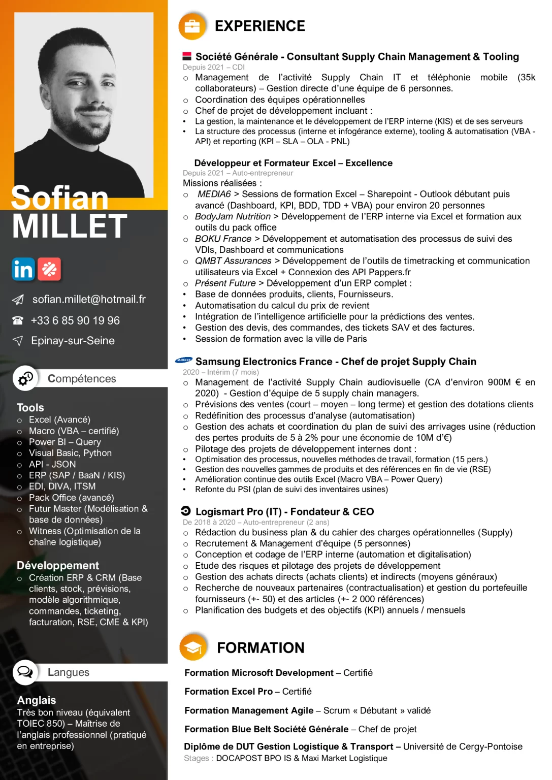 Sofian Millet formateur sur Excel, Excel VBA et DASHBOARD&KPI chez L'Atelier Digital