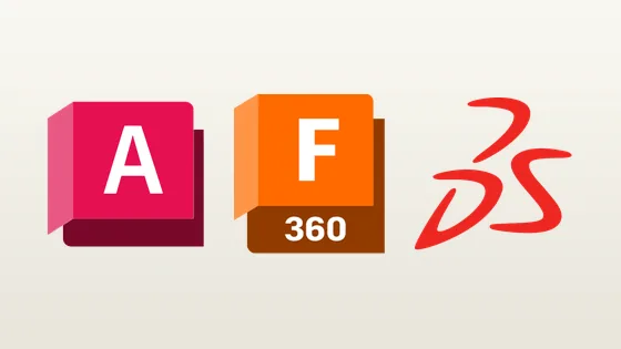 Logos AutoCAD, Fusion 360 et SolidWorks, logiciels de CAO 2D et 3D