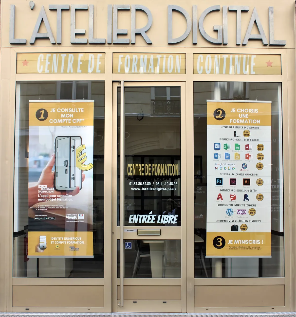 Façade du centre de formation L'Atelier Digital, 3 rue Popincourt, Paris 11